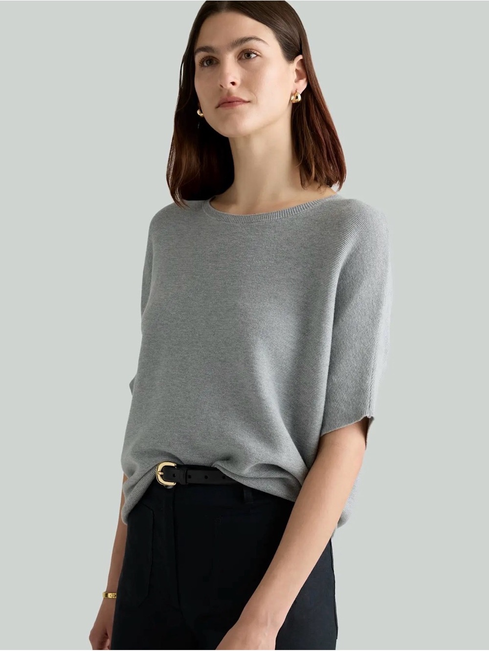 Quince lightweight cotton cashmere link stitch dolman sweater size XL
